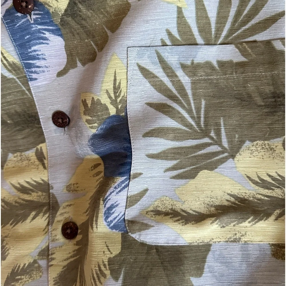 Havana Jacks Café Hawaiian Men’s Button Up Shirt XL Green Blue 100% Silk Floral
